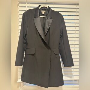 H&M Black Satin-Lapel Women's Blazer Dress
